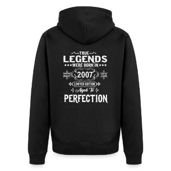 Legenden wurden 2007 geboren - Unisex Premium Bio Zip Hoodie - Schwarz - Hinten - Nico (187cm)