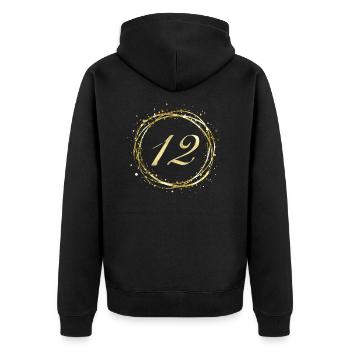 12 - Unisex Premium Bio Zip Hoodie - Schwarz - Hinten - Nico (187cm)