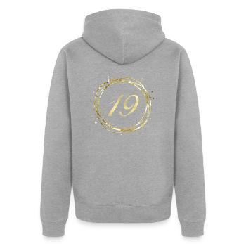 19 - Unisex Premium Bio Zip Hoodie - Grau meliert - Hinten - Nico (187cm)