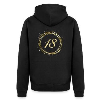 18 - Unisex Premium Bio Zip Hoodie - Schwarz - Hinten - Nico (187cm)