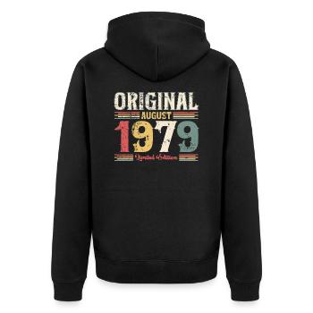 45. Geburtstag Original August 1979 Jahrgang 1979 - Unisex Premium Bio Zip Hoodie - Schwarz - Hinten - Nico (187cm)
