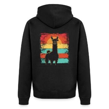 Lama Alpaka Vintage - Unisex Premium Bio Zip Hoodie - Schwarz - Hinten - Nico (187cm)