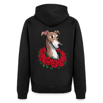 Süßer Windhund mit hübschen Rosen - Unisex Premium Bio Zip Hoodie - Schwarz - Hinten - Nico (187cm)