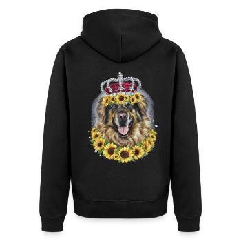 Leonberger Hund mit Krone und Sonnenblumen - Unisex Premium Bio Zip Hoodie - Schwarz - Hinten - Nico (187cm)