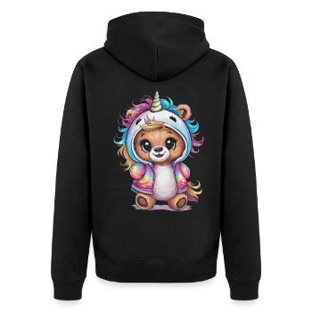 Teddybär Einhorn im Kawaii Look - Unisex Premium Bio Zip Hoodie - Schwarz - Hinten - Nico (187cm)