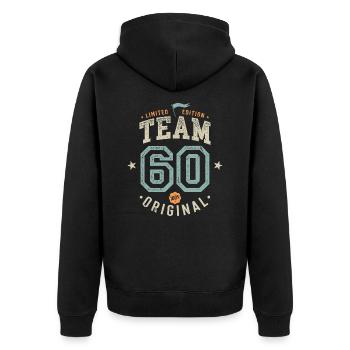 Team 60 - 100% Original / Limited Edition - Unisex Premium Bio Zip Hoodie - Schwarz - Hinten - Nico (187cm)