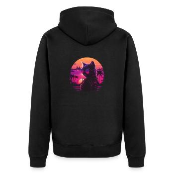 Synthwave cat sunset - Unisex Premium Organic Zip Hoodie - black - Back - Nico (187cm)