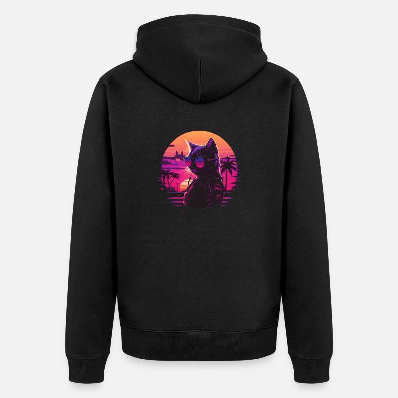 Synthwave cat sunset - Veste à capuche bio Premium Unisexe - noir