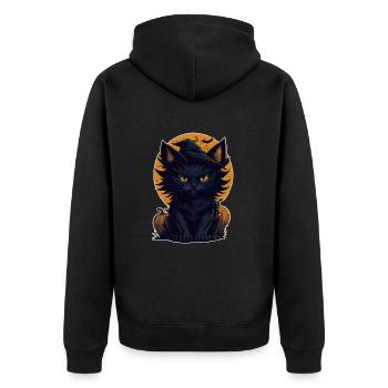 Katze Schwarze Katze Halloween - Unisex Premium Bio Zip Hoodie - Schwarz - Hinten - Nico (187cm)