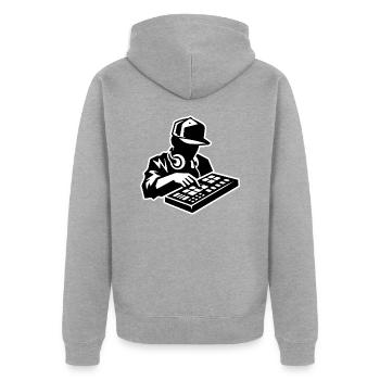 Hip-Hop-Produzent (Schlaganfall) - Unisex Premium Bio Zip Hoodie - Grau meliert - Hinten - Nico (187cm)