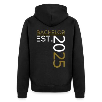 Bachelor est. 2025 - Unisex Premium Bio Zip Hoodie - Schwarz - Hinten - Nico (187cm)
