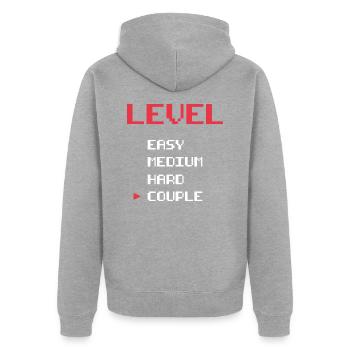 Level easy medium hard couple - Unisex Premium Organic Zip Hoodie - heather grey - Back - Nico (187cm)
