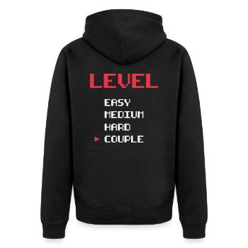 Level easy medium hard couple - Unisex Premium Organic Zip Hoodie - black - Back - Nico (187cm)