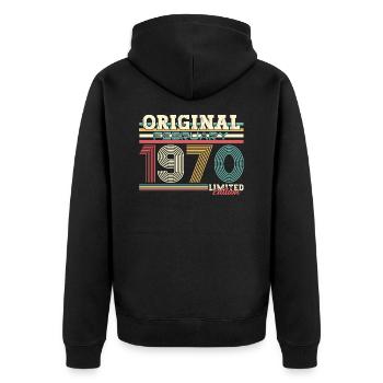 55ème anniversaire cadeau mari Original février 1970 - Veste à capuche bio Premium Unisexe - noir - Dos - Nico (187cm)