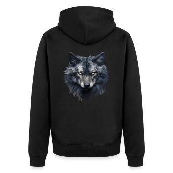 Cooles Wolfs Design - Unisex Premium Bio Zip Hoodie - Schwarz - Hinten - Nico (187cm)