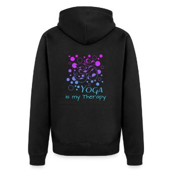 Yoga Om is my Therapy - Unisex Premium Bio Zip Hoodie - Schwarz - Hinten - Nico (187cm)