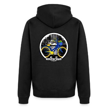 Amsterdam Urlaubsmotiv mit Fahrrad auf Brücke - Unisex Premium Bio Zip Hoodie - Schwarz - Hinten - Nico (187cm)
