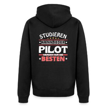 Nur die Besten werden Pilot - Unisex Premium Bio Zip Hoodie - Schwarz - Hinten - Nico (187cm)