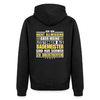 Unübertroffene Leistung als Bademeister - Unisex Premium Bio Zip Hoodie - Schwarz - Hinten - Nico (187cm)