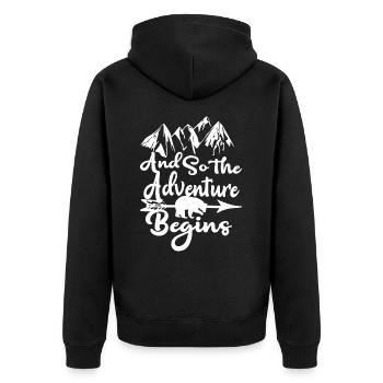 Camping And So The Adventure Begins - Unisex Premium Organic Zip Hoodie - black - Back - Nico (187cm)