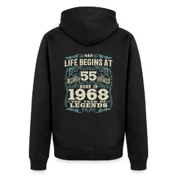 55 years - born the year of legends 1968 - Unisex Premium Organic Zip Hoodie - black - Back - Nico (187cm)