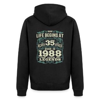 35 years - born the year of legends 1988 - Unisex Premium Organic Zip Hoodie - black - Back - Nico (187cm)