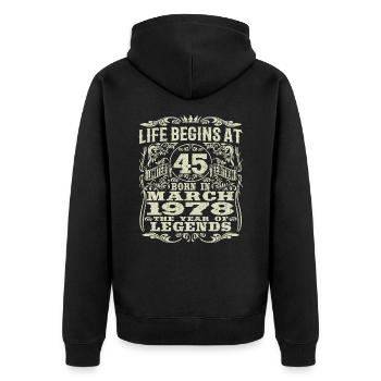 März 1978 - 45 Jahre alt - 45. Geburtstag - Unisex Premium Bio Zip Hoodie - Schwarz - Hinten - Nico (187cm)