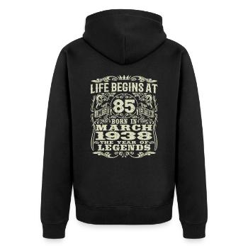 März 1938 - 85 Jahre alt - 85. Geburtstag - Unisex Premium Bio Zip Hoodie - Schwarz - Hinten - Nico (187cm)