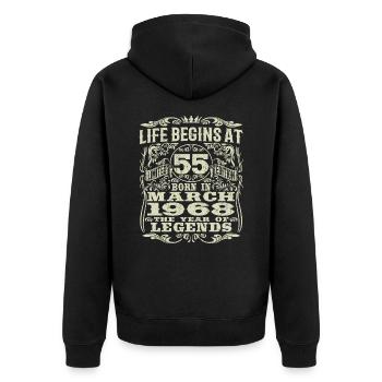 März 1968 - 55 Jahre alt - 55. Geburtstag - Unisex Premium Bio Zip Hoodie - Schwarz - Hinten - Nico (187cm)