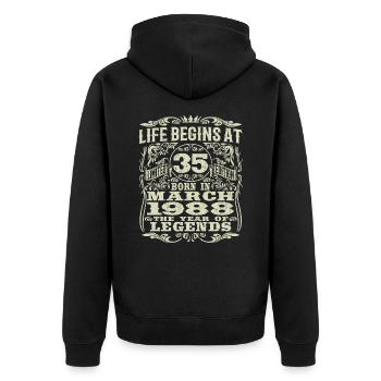 März 1988 - 35 Jahre alt - 35. Geburtstag - Unisex Premium Bio Zip Hoodie - Schwarz - Hinten - Nico (187cm)