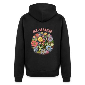 Blumensommer - Unisex Premium Bio Zip Hoodie - Schwarz - Hinten - Nico (187cm)