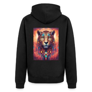 Leopard in Nahaufnahme - leuchtende und fantastische Farben - Unisex Premium Bio Zip Hoodie - Schwarz - Hinten - Nico (187cm)