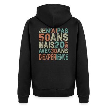 50 ans, anniversaire 50 ans - Veste à capuche bio Premium Unisexe - noir - Dos - Nico (187cm)