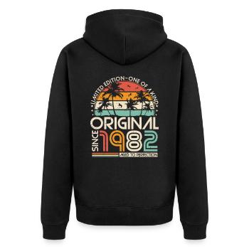 Original 1982 Vintage Birthday Retro - Unisex Premium Organic Zip Hoodie - black - Back - Nico (187cm)