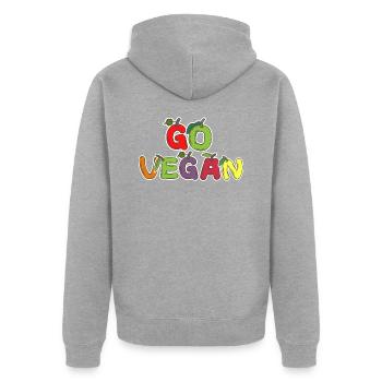 Go Vegan Fruits Lettres - Veste à capuche bio Premium Unisexe - gris chiné - Dos - Nico (187cm)