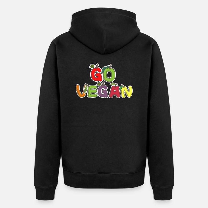 Go Vegan Früchte Buchstaben - Unisex Premium Bio Zip Hoodie - Schwarz