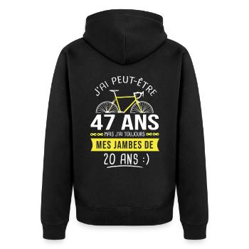 cycliste 47 ans humour anniversaire 47 ans - Veste à capuche bio Premium Unisexe - noir - Dos - Nico (187cm)