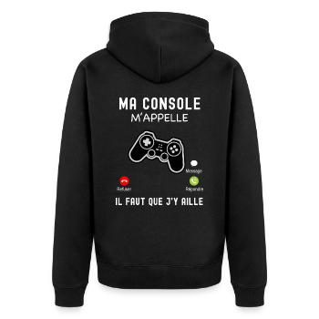 Jeux video gamer Ma console m'appelle - Veste à capuche bio Premium Unisexe - noir - Dos - Nico (187cm)