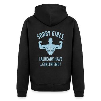 Sorry Girls, I Already Have A Girlfriend! - Unisex Premium Bio Zip Hoodie - Schwarz - Hinten - Nico (187cm)