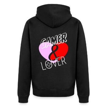 Coeur Gamer lover blanc gaming et amour - Veste à capuche bio Premium Unisexe - noir - Dos - Nico (187cm)
