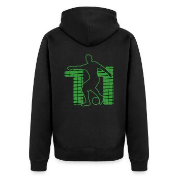 Fußball soccer sport Fußballer Fußballplatz NR.11 - Unisex Premium Bio Zip Hoodie - Schwarz - Hinten - Nico (187cm)