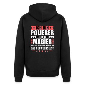 Ich bin Polierer und kein Magier - Unisex Premium Bio Zip Hoodie - Schwarz - Hinten - Nico (187cm)