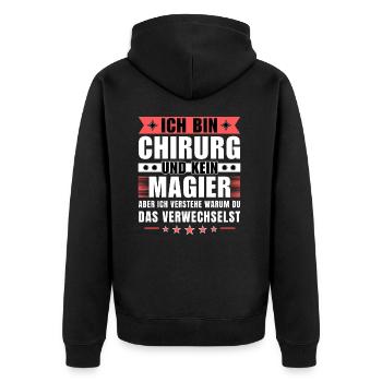 Ich bin Chirurg und kein Magier - Unisex Premium Bio Zip Hoodie - Schwarz - Hinten - Nico (187cm)