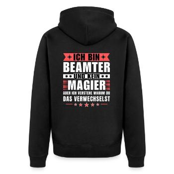 Ich bin Beamter und kein Magier - Unisex Premium Bio Zip Hoodie - Schwarz - Hinten - Nico (187cm)
