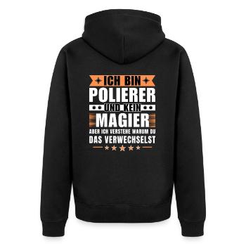 Ich bin Polierer und kein Magier - Unisex Premium Bio Zip Hoodie - Schwarz - Hinten - Nico (187cm)