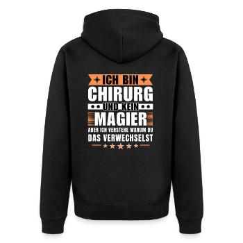 Ich bin Chirurg und kein Magier - Unisex Premium Bio Zip Hoodie - Schwarz - Hinten - Nico (187cm)