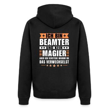 Ich bin Beamter und kein Magier - Unisex Premium Bio Zip Hoodie - Schwarz - Hinten - Nico (187cm)