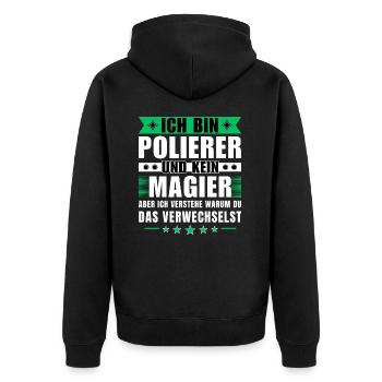 Ich bin Polierer und kein Magier - Unisex Premium Bio Zip Hoodie - Schwarz - Hinten - Nico (187cm)