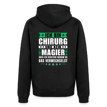 Ich bin Chirurg und kein Magier - Unisex Premium Bio Zip Hoodie - Schwarz - Hinten - Nico (187cm)