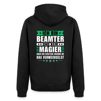 Ich bin Beamter und kein Magier - Unisex Premium Bio Zip Hoodie - Schwarz - Hinten - Nico (187cm)
